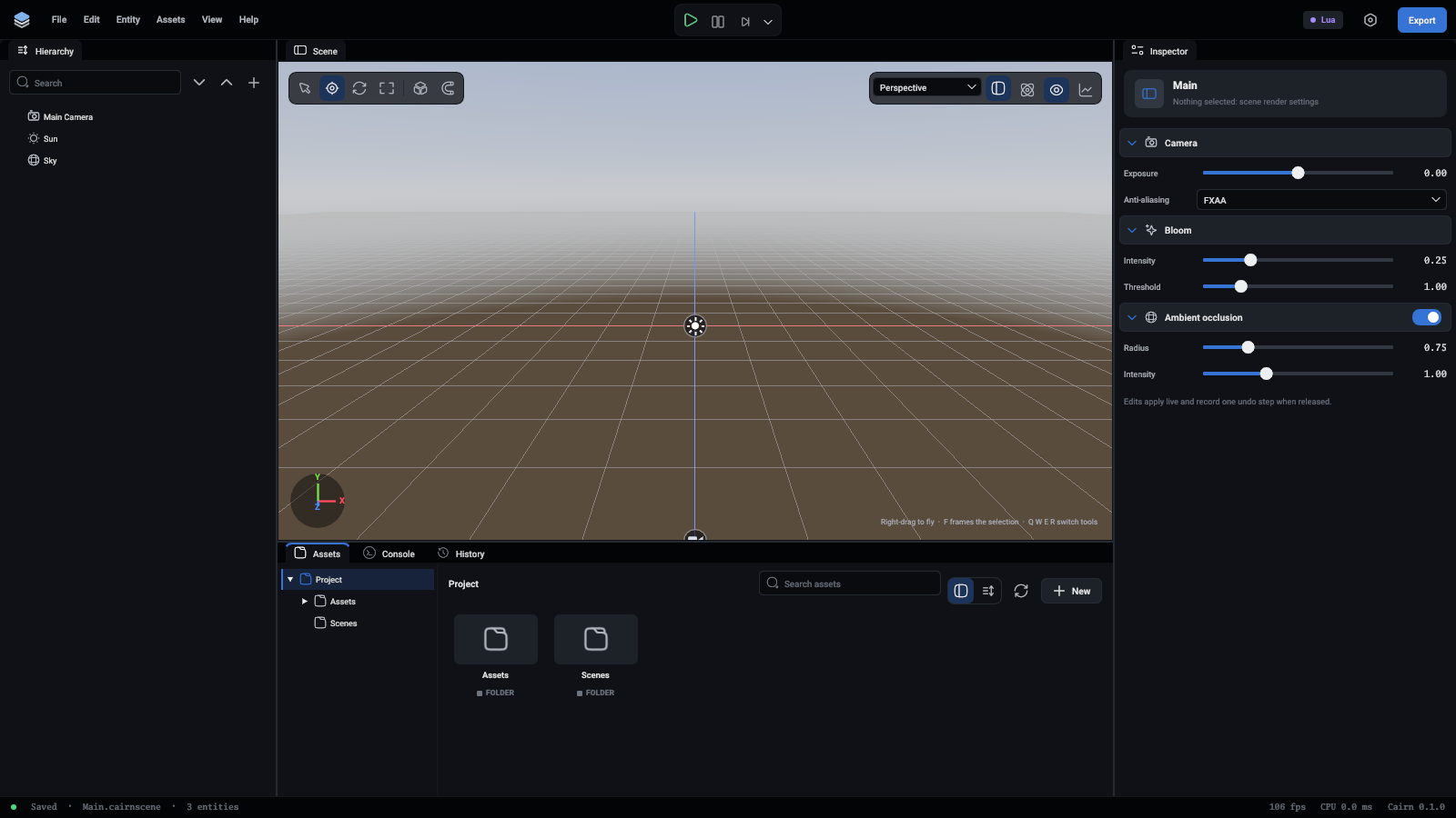 The editor with the empty project open